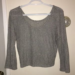 Grey 3/4 Sleeve Sheer Crop Top Size Large